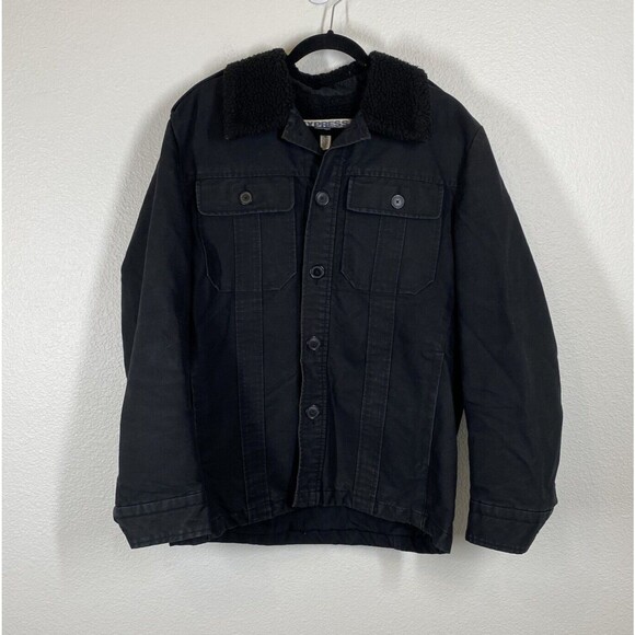 Express Men's Black Sherpa Lined Denim Jean Jacket Size Medium Button Up Pockets - Picture 1 of 12